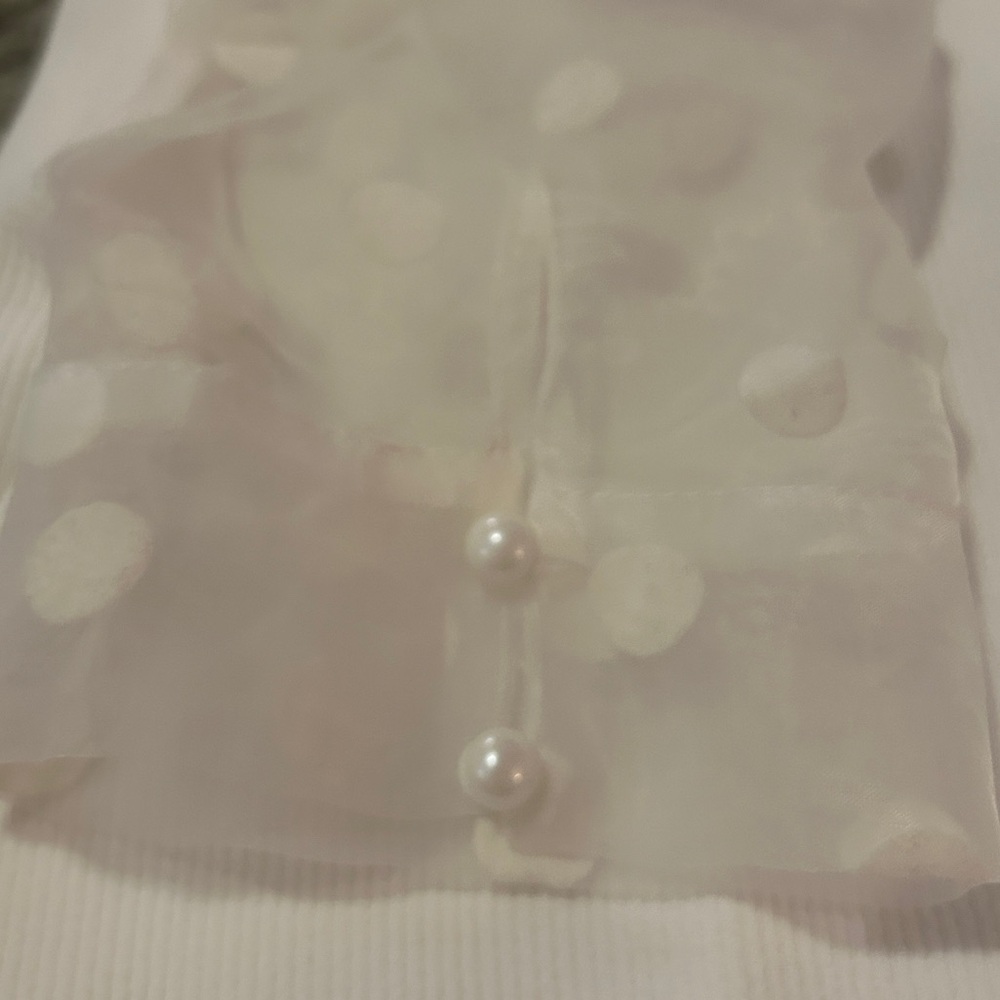 TCEC White Bodysuit with Sheer Polka Dot Sleeves - Picture 5 of 6